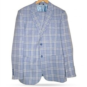 Falcone Men's 42L Blue Plaid Suit  Light Academia Retro Coastal Preppy 2 Piece